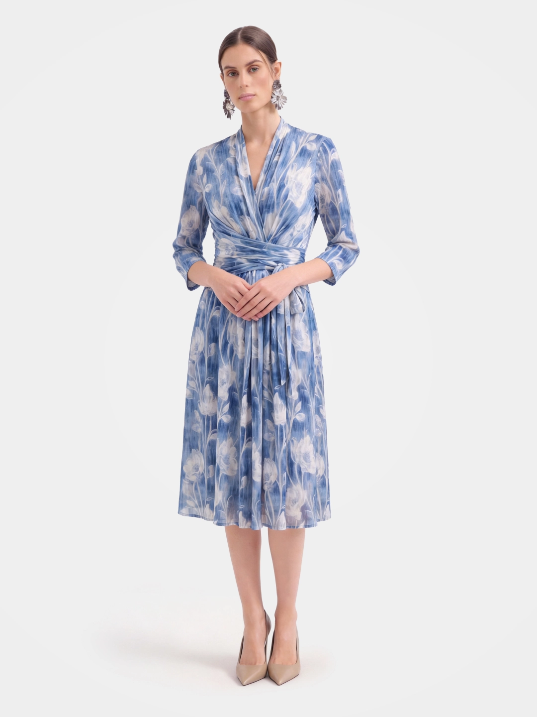 Silk Wrap Floral Midi Dress